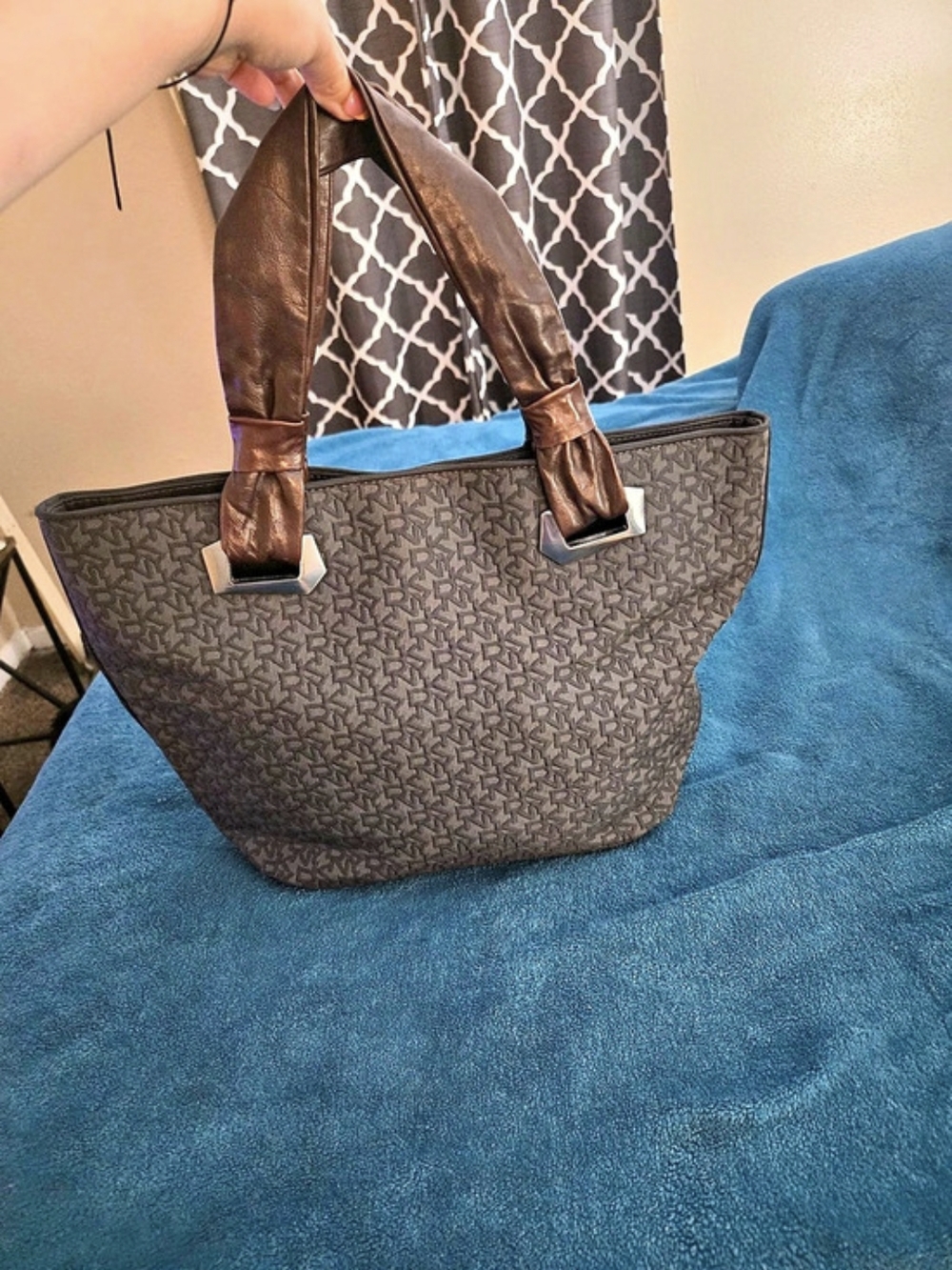 DKNY Monogram Large Slouch Leather Hobo Retro Style
